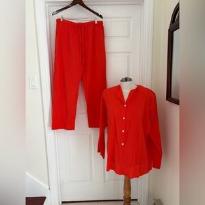 NWOT Vibrant orange Button-Up Shirt and Pants Set ladies XL